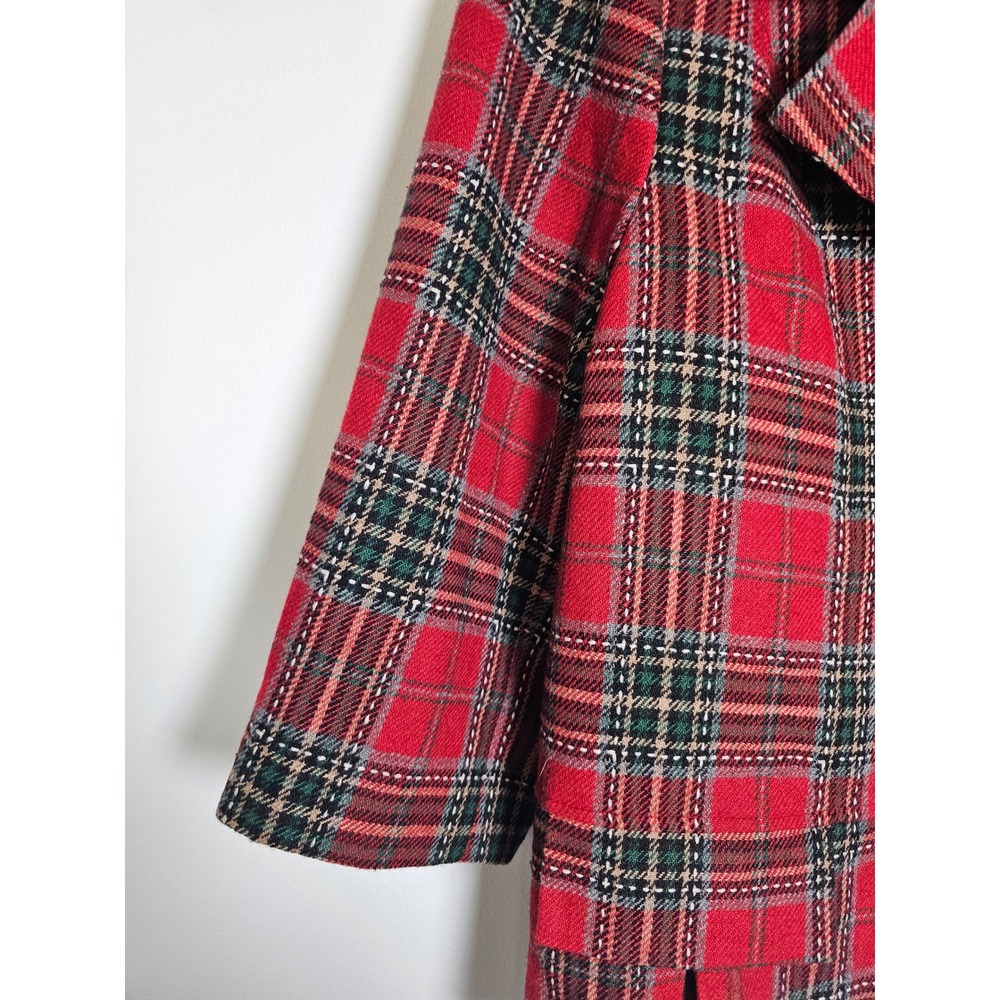 Dark Academia Live a Little Plaid Blazer Womens 1X Red Wool Blend Peplum Jacket - Picture 8 of 10
